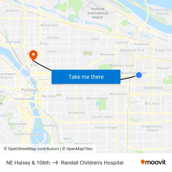 NE Halsey & 106th to Randall Children's Hospital map