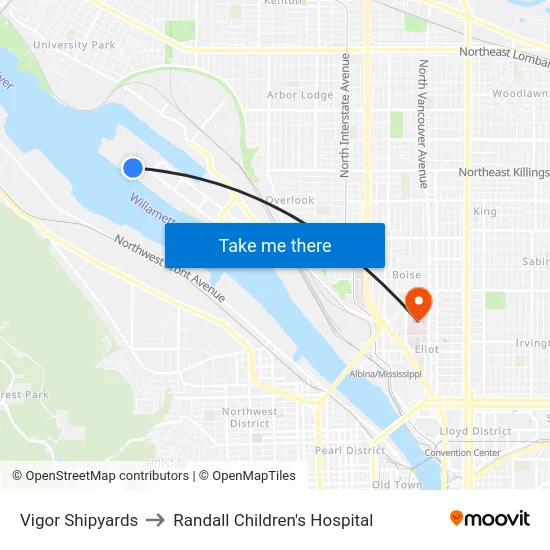 Vigor Shipyards to Randall Children's Hospital map