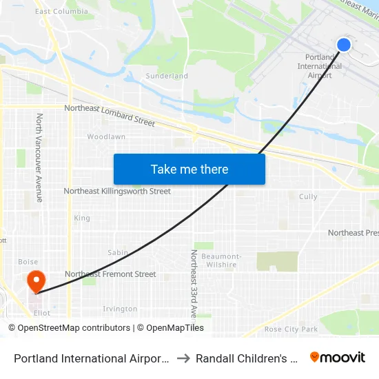 Portland International Airport - Arrivals to Randall Children's Hospital map