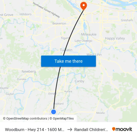 Woodburn - Hwy 214 - 1600 Mount Hood Ave to Randall Children's Hospital map