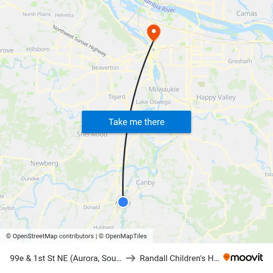 99e & 1st St NE (Aurora, Southbound) to Randall Children's Hospital map
