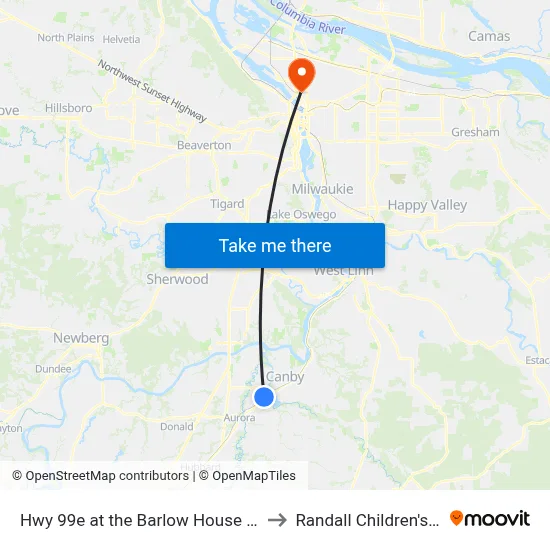 Hwy 99e at the Barlow House (Northbound) to Randall Children's Hospital map