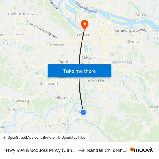 Hwy 99e & Sequoia Pkwy (Canby, Northbound) to Randall Children's Hospital map