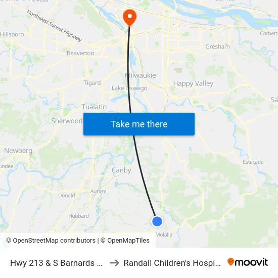 Hwy 213 & S Barnards Rd to Randall Children's Hospital map