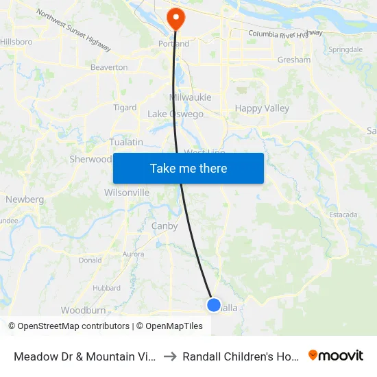 Meadow Dr & Mountain View Ln to Randall Children's Hospital map