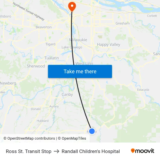 Ross St. Transit Stop to Randall Children's Hospital map