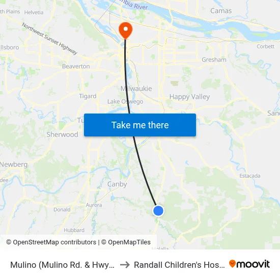 Mulino (Mulino Rd. & Hwy 213) to Randall Children's Hospital map