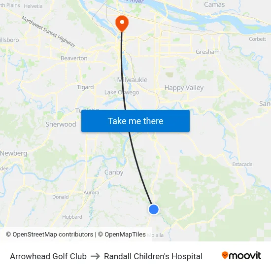 Arrowhead Golf Club to Randall Children's Hospital map