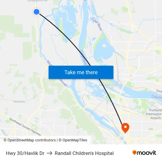 Hwy 30/Havlik Dr to Randall Children's Hospital map