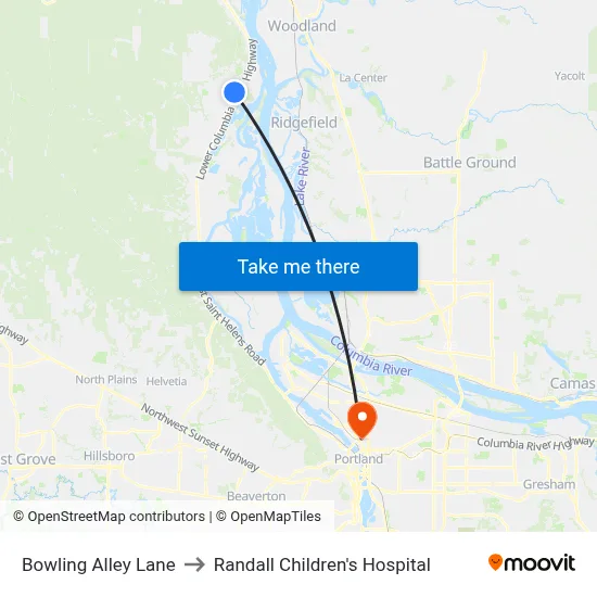 Bowling Alley Lane to Randall Children's Hospital map