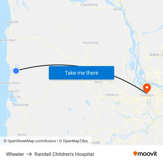 Wheeler to Randall Children's Hospital map