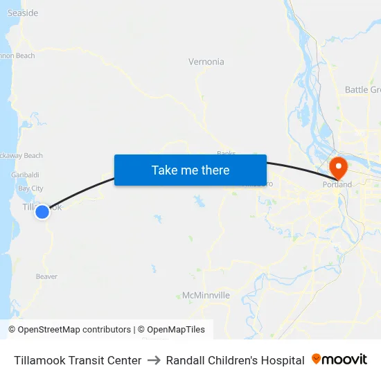 Tillamook Transit Center to Randall Children's Hospital map