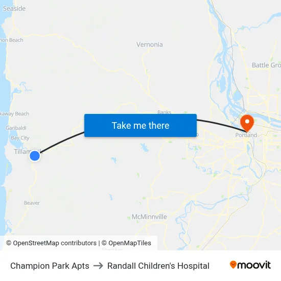 Champion Park Apts to Randall Children's Hospital map