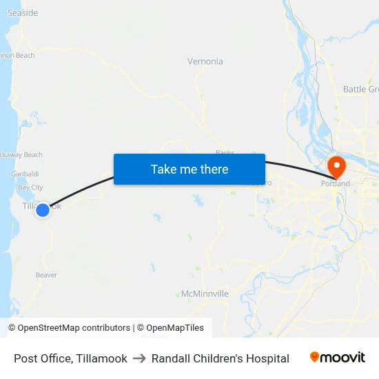 Post Office, Tillamook to Randall Children's Hospital map