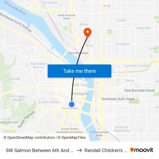 SW Salmon Between 6th And 5th Avenues to Randall Children's Hospital map