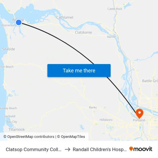 Clatsop Community College to Randall Children's Hospital map
