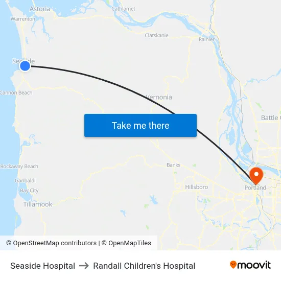 Seaside Hospital to Randall Children's Hospital map
