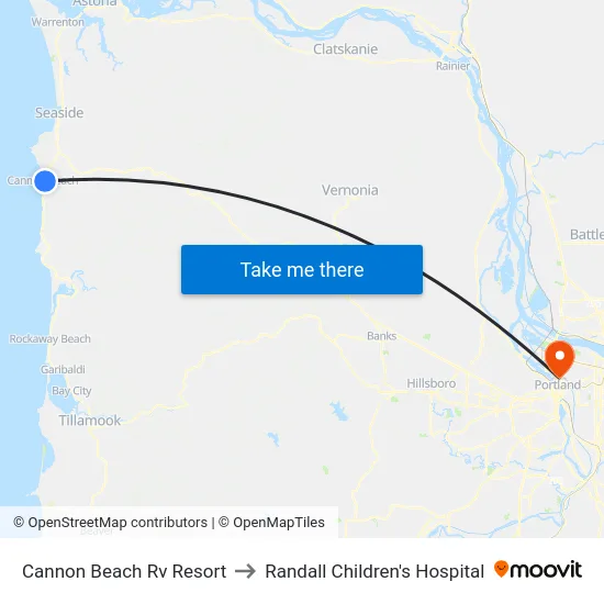 Cannon Beach Rv Resort to Randall Children's Hospital map