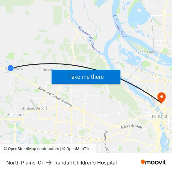 North Plains, Or to Randall Children's Hospital map