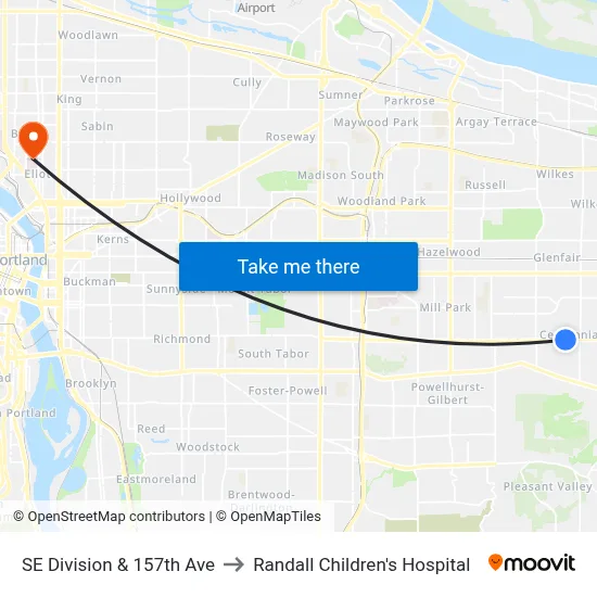 SE Division & 157th Ave to Randall Children's Hospital map