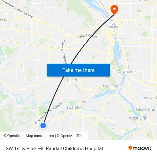 SW 1st & Pine to Randall Children's Hospital map