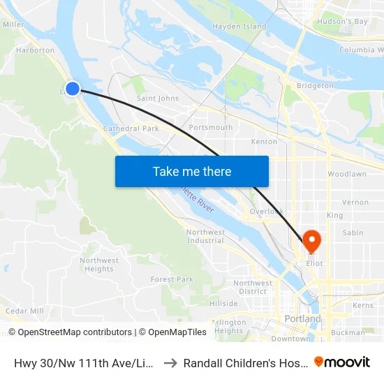 Hwy 30/Nw 111th Ave/Linnton to Randall Children's Hospital map