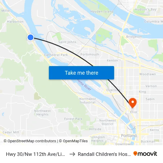 Hwy 30/Nw 112th Ave/Linnton to Randall Children's Hospital map