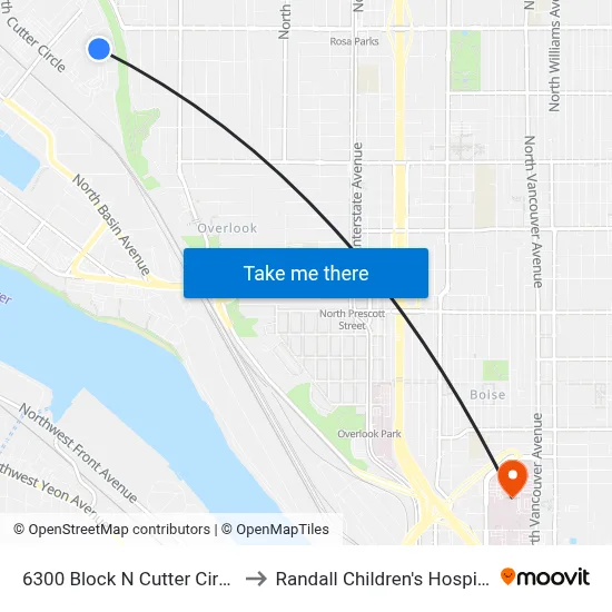 6300 Block N Cutter Circle to Randall Children's Hospital map