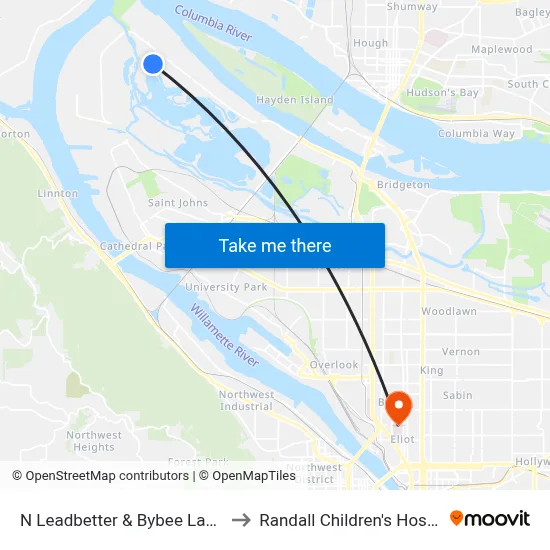 N Leadbetter & Bybee Lake Ct to Randall Children's Hospital map