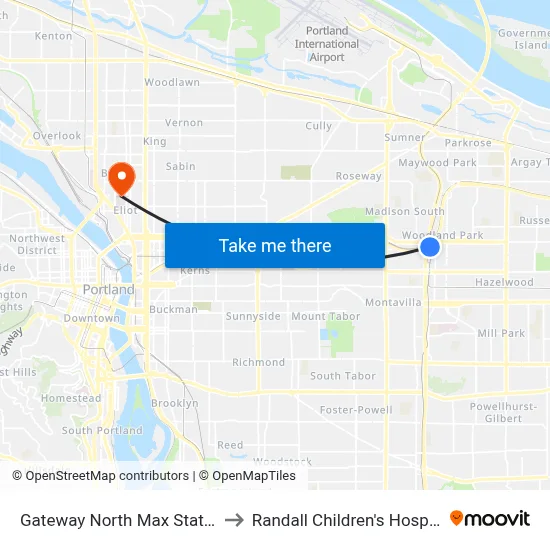 Gateway North Max Station to Randall Children's Hospital map