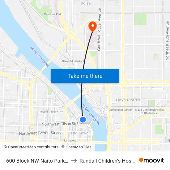 600 Block NW Naito Parkway to Randall Children's Hospital map