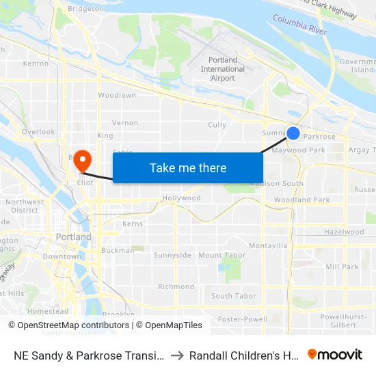 NE Sandy & Parkrose Transit Center to Randall Children's Hospital map
