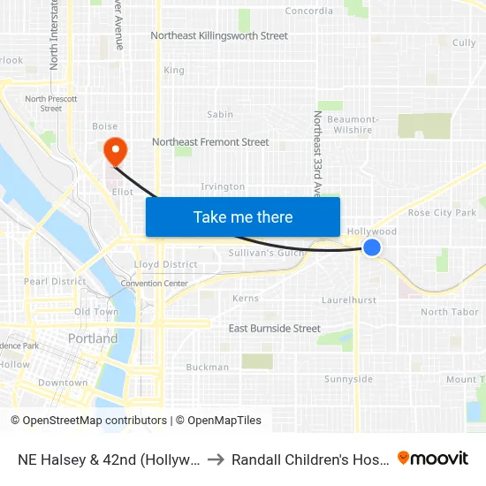 NE Halsey & 42nd (Hollywood) to Randall Children's Hospital map