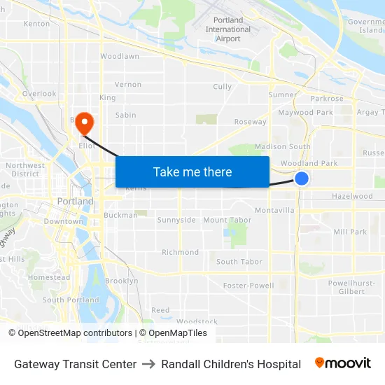 Gateway Transit Center to Randall Children's Hospital map