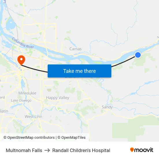Multnomah Falls to Randall Children's Hospital map