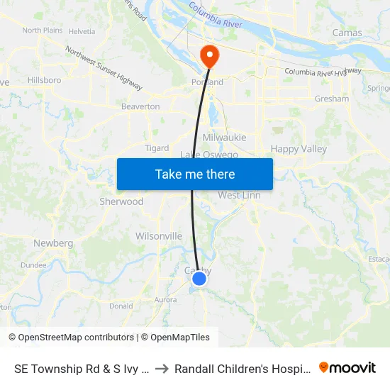 SE Township Rd & S Ivy St to Randall Children's Hospital map
