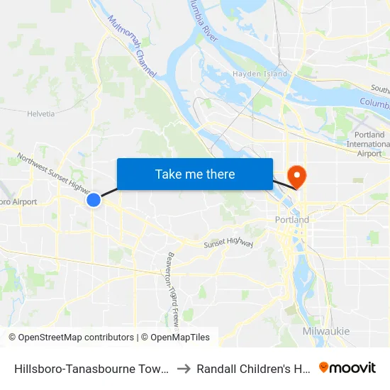 Hillsboro-Tanasbourne Town Center to Randall Children's Hospital map