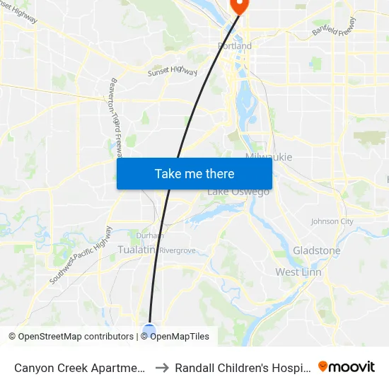 Canyon Creek Apartments to Randall Children's Hospital map
