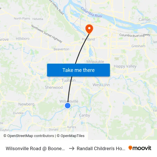 Wilsonville Road @ Boones Ferry to Randall Children's Hospital map