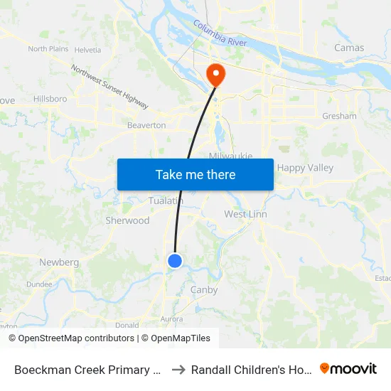 Boeckman Creek Primary School to Randall Children's Hospital map