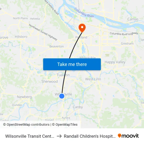 Wilsonville Transit Center to Randall Children's Hospital map