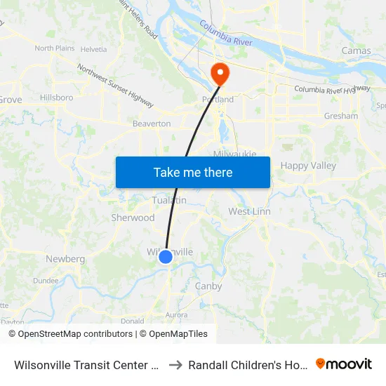 Wilsonville Transit Center Bay 10 to Randall Children's Hospital map