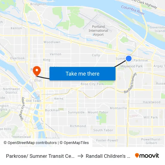 Parkrose/ Sumner Transit Center (East) to Randall Children's Hospital map