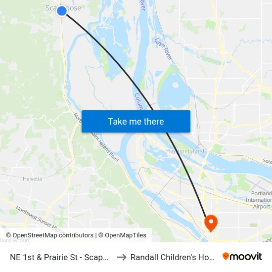 NE 1st & Prairie St - Scappoose to Randall Children's Hospital map