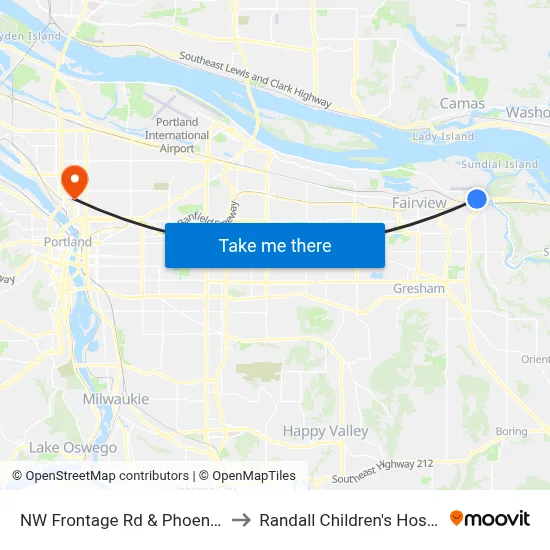 NW Frontage Rd & Phoenix Dr to Randall Children's Hospital map