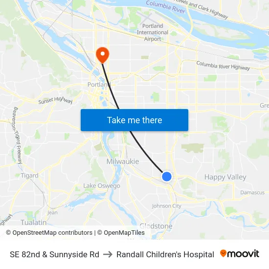 SE 82nd & Sunnyside Rd to Randall Children's Hospital map