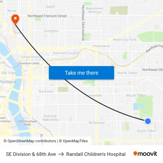 SE Division & 68th Ave to Randall Children's Hospital map