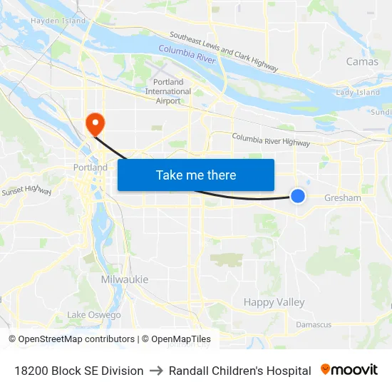 18200 Block SE Division to Randall Children's Hospital map
