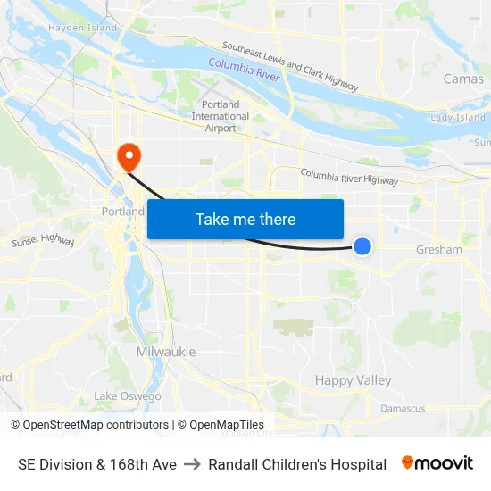 SE Division & 168th Ave to Randall Children's Hospital map