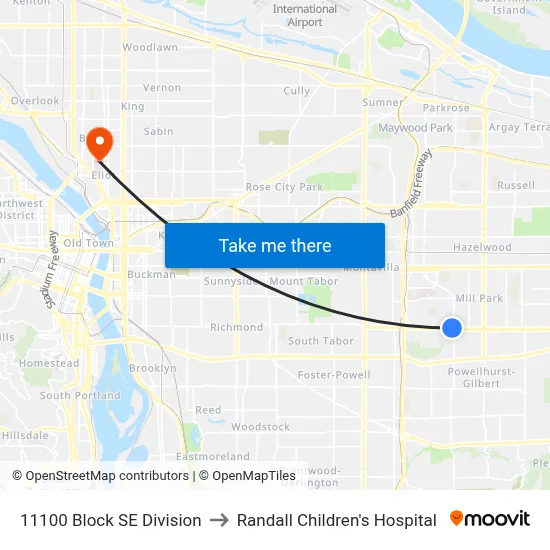 11100 Block SE Division to Randall Children's Hospital map
